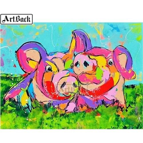 Full square / round diamond painting color pig cartoon 5d diy diamond embroidery 3d mosaic childrens gift