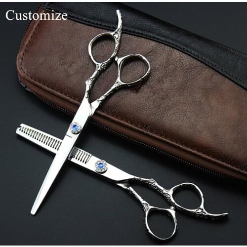 Customize professional Japan 440c steel Plum 6'' hair salon scissors cutting barber makeup Thinning shears hairdressing scissors