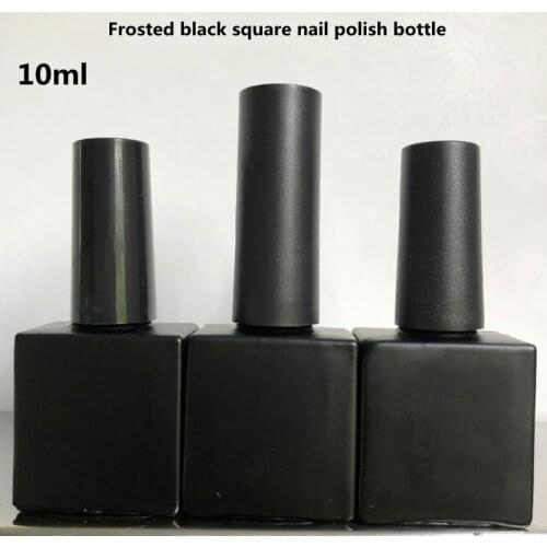 10ml Empty Matte black Glass Nail Polish Bottle Square With Long/short lid Paint Glue Containers Nail Art