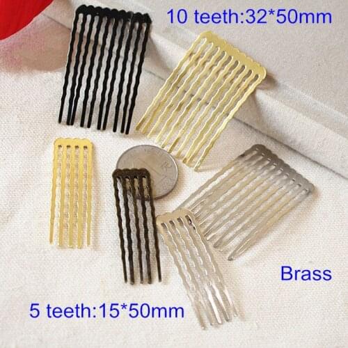 Brass Comb Claw Gold-color Silver-color Bronze DIY Hairpin Findings,Wave Hair Combs,15*50mm (5 teeth),32*50mm (10 teeth)