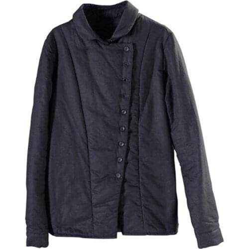 Spring Autumn Thickened Warm Lapel Cotton-padded Shirt Outdoor Camping Trekking Large Size Womens Clothing New Artistic Tops