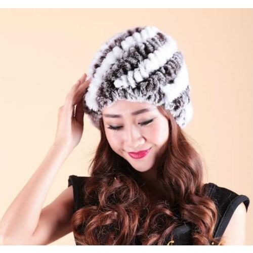 Woman Plus Size Winter Stretch Thick Rabbit Fur Bomber Hats Female Solid Stretch Rabbit Fur Protective Ear Warm Bomber Hat