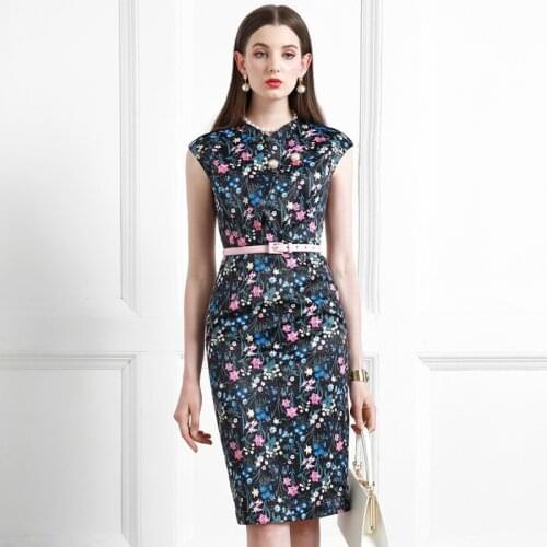 High End Celebrity Print Dress 2021 Summer New Fashion Temperament Slim Floral Dress