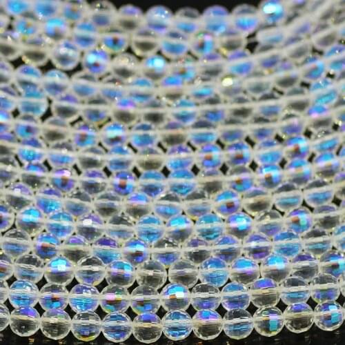 ZHUBI Plated Glass Round Ball 6/8/10/12mm Faceted Crystal AB Clear Beads Crafts Matrials Jewelry Making DIY Decoration