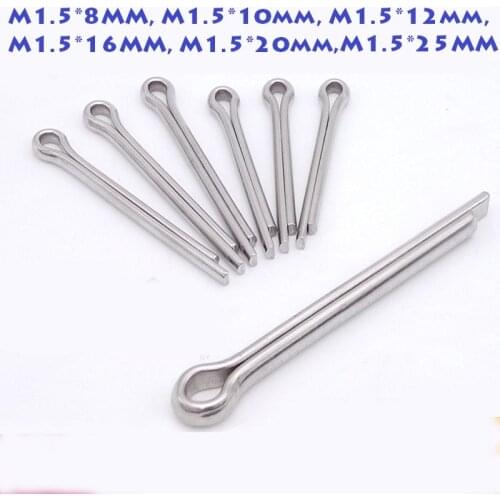 200Pcs/Lot Metric 304Stainless steel M1.5X8 M1.5*10,1.5*12,M1.5*16,1.5*20mm 1.5*25 split Cotter Pin tightening nuts groove bolts