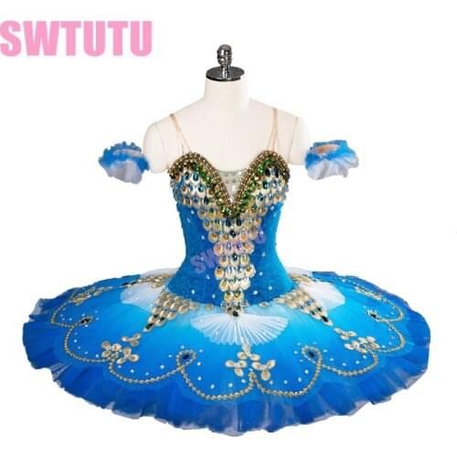 2017New Arrival!high quality blue velvet professional tutu with Diamond professional ballet costumes pancake tutu BT9105