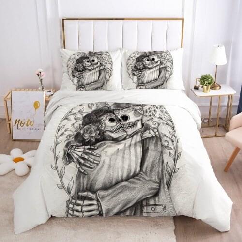 3D Pencil Draw Bedding Sets Duvet Quilt Cover Set Bed Linens King Queen Full Double Twin Size Bedsheet Skull White Custom