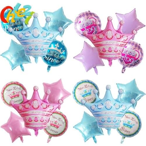 5 pcs Large Blue Pink Crown balloons Prince Princess Round balloon Birthday party decoration Helium Globos Kids toys baby shower