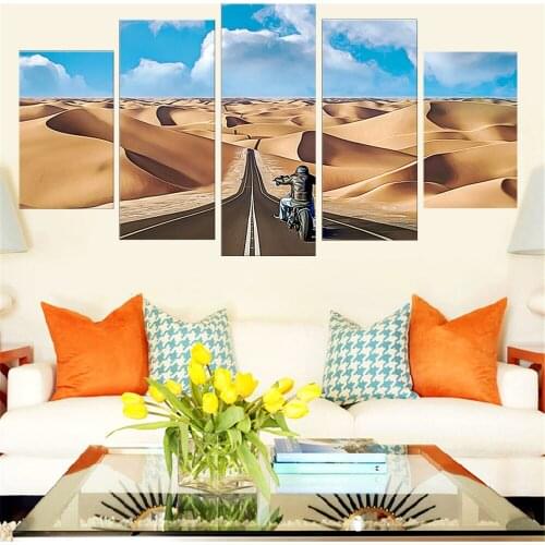 5 Piece Wall Art Canvas Painting Landscape A Man Cycling in The Desert Poster Nordic Decoration Home Bedroom Pictures