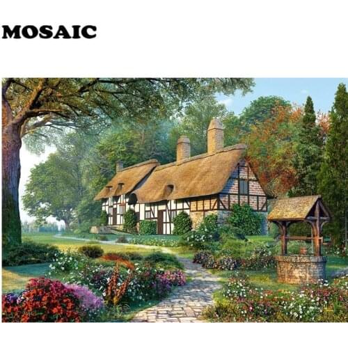 Full drill mosaic diamond embroidery natural scenery hut diamond painting Cross Stitch,garden flower pattern home Decoration art