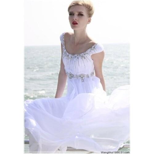 Free shipping maxi robe de soiree beading fashion long evening white chiffon vestido de festa longo mother of the bride dresses