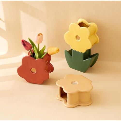 Cutelife INS Nordic Ceramic Yellow Flower Vase Decoration Home Small Arrangement Plant Vase Modern Livingroom Wedding Table Vase