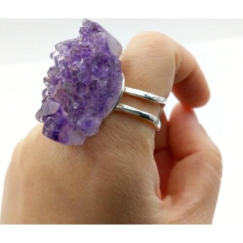 Natural Raw Amethysts Druzy Ring February Birthstone Stone Boho Amethysts geode Statement Gold Cuff Ring for christmas gift