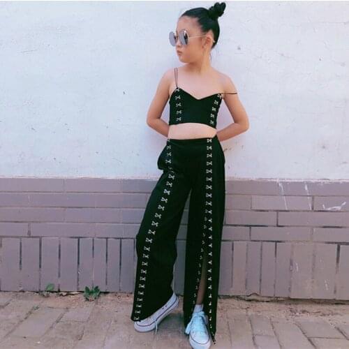 2 piece set baby black tank top and pants suit split streetwear crop top toddler girls outfits party boutique kids 1 to 10 yrs