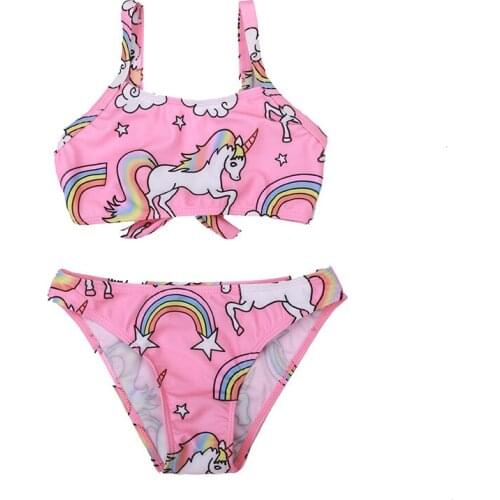 New Girls Swimsuit Split 3-8years Girls Swimwear Unicorn Two Piece 2021 Children Swimwear Rainbow Bikini Set Cute TB052