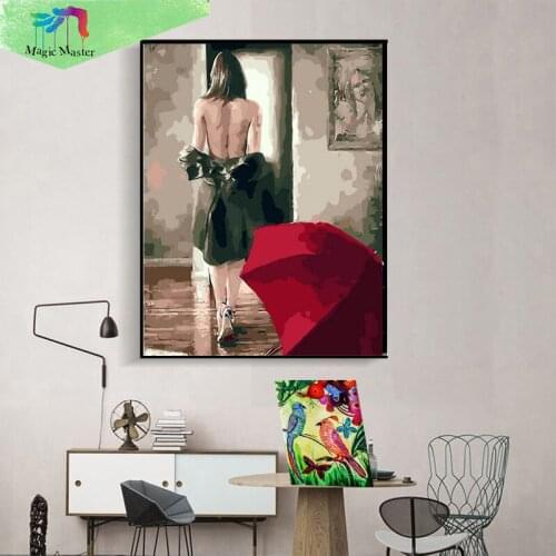 3D DIY diamond painting red umbrella girl needlework home decoration round mosaic diamond embroidery stick ZF005