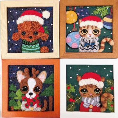 No Finished Animal Wool Needle Felted Kit Christmas Cat Dog Needlework Art Decoration Kit For Gift Kids Children Handmade DIY