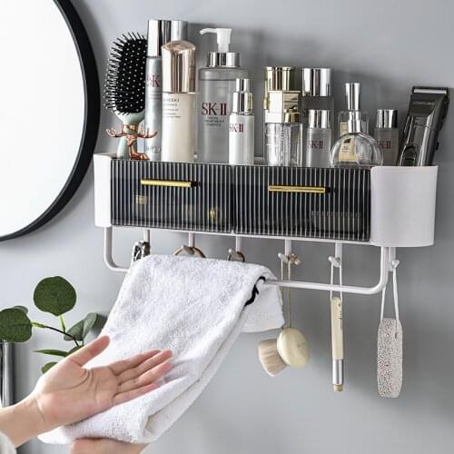 Wall-mounted Storage Rack With Drawers Shelf With Hooks Towel Bar For Bathroom Organizer Kitchen Holder With Aromatherapy Groove