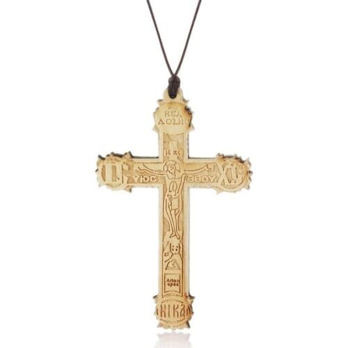 Women Religious Jewelry Vintage Large Wood Orthodox Cross Necklace&Pendant for Men Adjustable Rope Chains Statement collar
