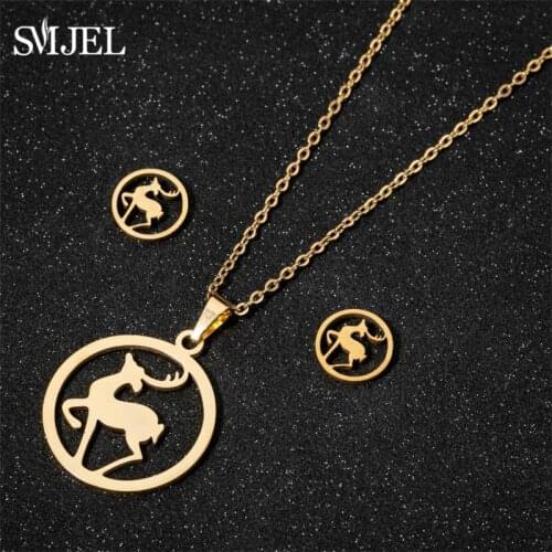 New Fashion Gold Color Round Pendant Snowflake Christmas Deer Necklaces for Women Kids Jewelry Collier Femme Wholesale