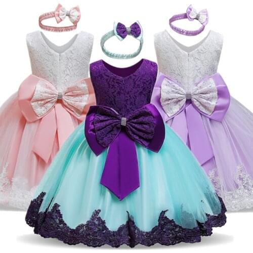 Toddler Girl Dress Tutu Princess Party Dress For Baby Girls Christening Dress 1st Birthday Dress Newborn Lace Bow Dress Vestidos