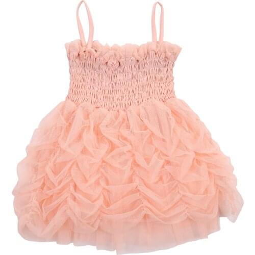 Pink Girls Baby Kids Princess Dress Lace Ruffle Sundress Sleeveless Tutu Party Bubble Dress 1-6Y