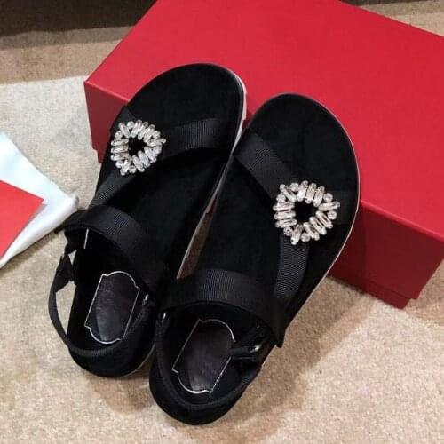 Crystal Flower Sandals Women Flat Thick Bottoms Shoes Ankle Strap New Design Summer Beach Shoes Chic Luxury Brand Shoe for Women