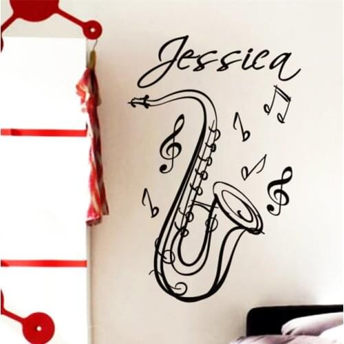 SAXOPHONE Customize Name Music Instrument Vinyl Wall Decals Sticker Art Home Decor Mural Fashion Room Wall Stickers KW-314