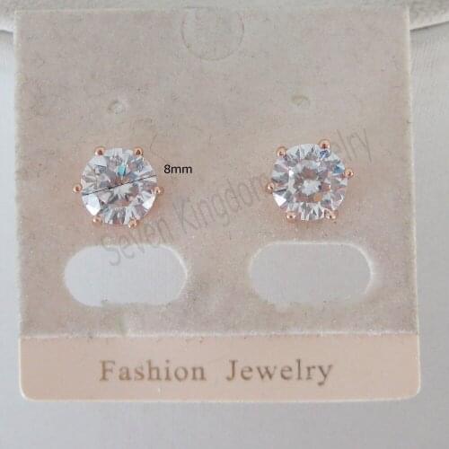 YELLOW GOLD GP OVERLAY FILL BRASS STUD HIGH SHINNING CZ STONE DIAMETER 8MM EARRING/COLOR IS A LITTLE RED