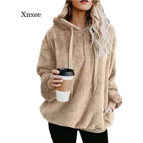 Winter Plus Size Womens Hoodie Solid Color Sweatshirt Harajuku Oversized Fleece Loose Plush Jacket Winter Womens Hooded Sweats