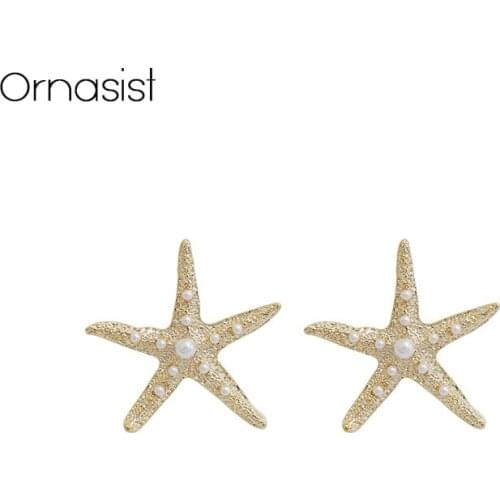 Korean Stars Starfish Pearl Earrings Fashion Personality Simple Stud Earring Silver Color Woman Jewelry