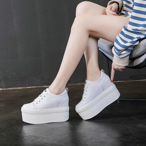 2021 New Autumn Single Shoes Womens Shoes Genuine Leather Thick-soled White Shoes Platform Heel Increase Sasual Shoes