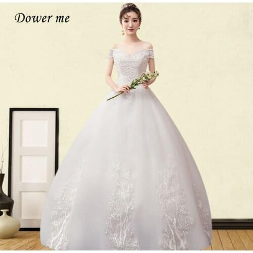 Lace Up Wedding Dress GR684 Boat Neck Bridal Dresses Off The Shoulder Wedding Gown 2020 Embroidery Pearls Vestido De Novia