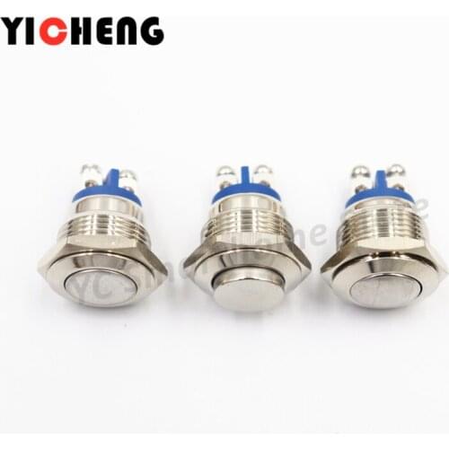 1Pcs 16mm waterproof stainless steel ball instant 2 screw on push button switch Self-reset