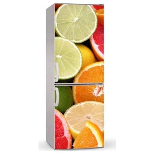 3D Fridge Sticker Lemon Orange Slices Refrigerator Door Wrap Kitchen Wallpaper Accessories Modern 3d Wall Stickers Customizable