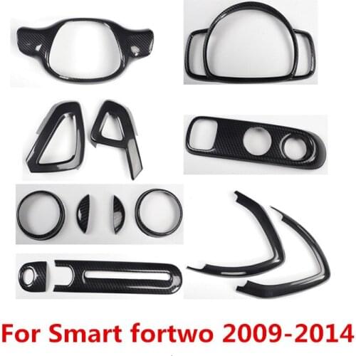 5D Carbon Fiber Printed Center Console Cover Steering Wheel Outlet Sticker Gear Panel Moulding Trim for Smart fortwo 2009-2014