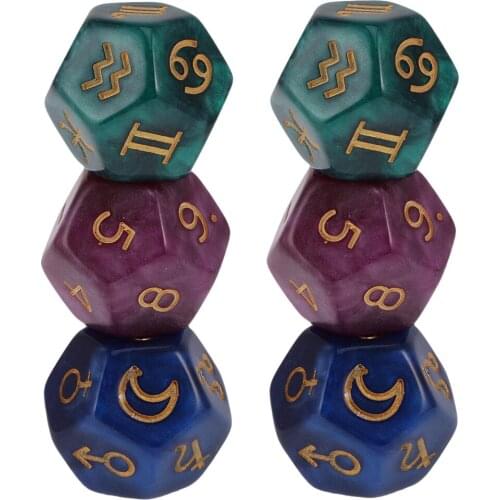 6 Pieces of Multi-sided Acrylic Pearl Astrological Dice for Constellation Divination Accessory