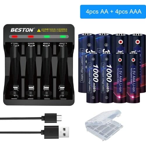 AJNWNM 3000mWh 1.5V AA Rechargeable Batteries + 1000mWh 1.5V AAA Battery Li-ion AA AAA Rechargeable Battery for Camera Toy