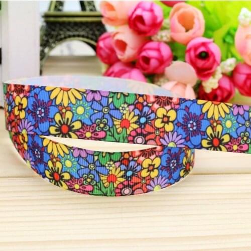 7/8'' Free shipping flowers printed grosgrain ribbon hair bow headwear party decoration wholesale OEM 22mm H4548