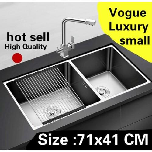 Free shipping Apartment high quality kitchen manual sink double groove small do the dishes 304 stainless steel hot sell 71x41 CM