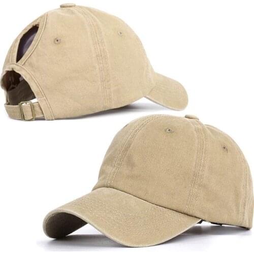 2019 New Style Washed Ponytail Cap Ms Solid Color Baseball Cap Summer Breathable College Style Hair Hole Hats