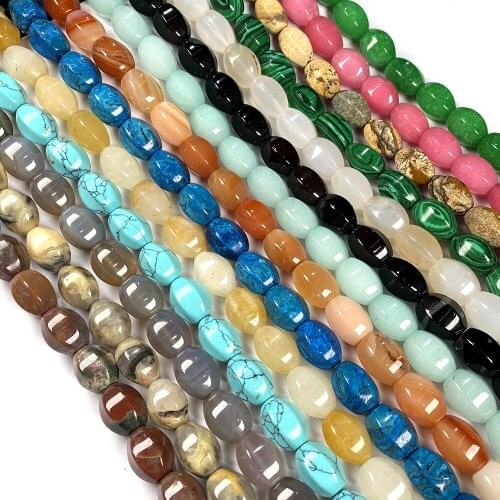 28pcs/lot Natural Agates Stone Beads Section Rice Shape Loose Beads for DIY Making Necklaces Bracelets Length 40cm Size 10x14mm
