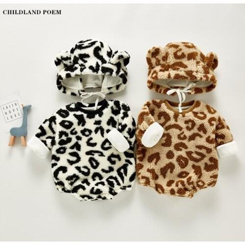 Baby Winter Clothes Newborn Baby Romper Jumpsuit With Hat Leopard Thick Fleece Baby Bodysuit Girl Boys Romper Toddler Romper
