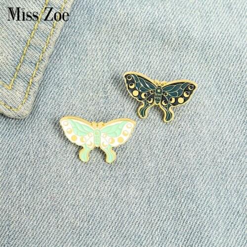 Moon Phase Butterfly Enamel Pins Custom Night Luminou Insect Brooch Lapel Badge Bag Gothic Punk Jewelry Gift for Friends
