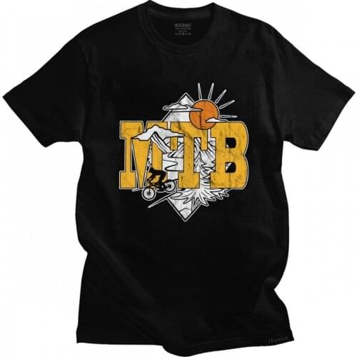 Retro MTB Mountain Biking Tshirt In Nature Downhill Down The Mountain Bike Trail T Shirt Short Sleeve Soft Cotton Tee Tops