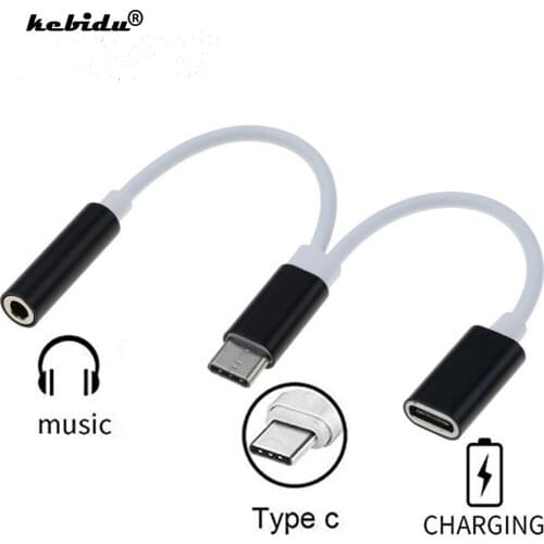 Kebidu 2 In 1 3.5mm Headphone Jack Type C Male to Female Mini USBAudio Charging Adapter with Charging Music Port Adapter