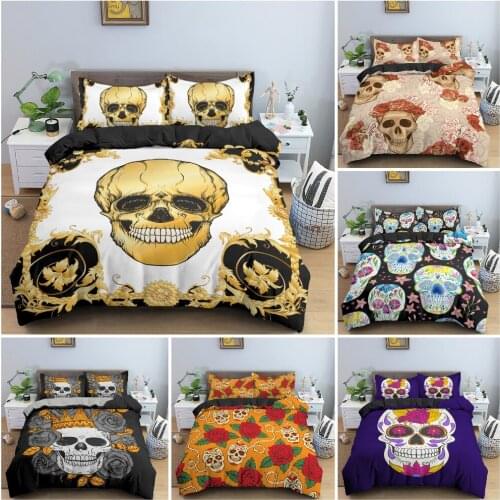 3D Skull Pattern Bedding Set King Queen Size Duvet Cover Set Bedroom Decor Pillowcase Luxury Quilt Covers Home Textile 2/3PCS