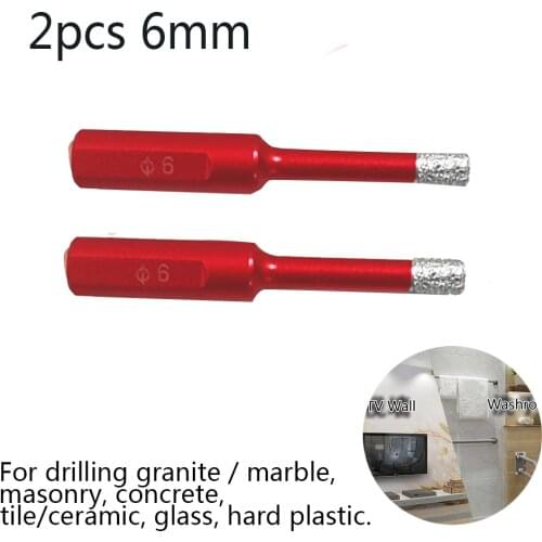Red Diamond drill Porcelain Tile drill Hexagonal Granite 6mm Dry drill bit 2pcs