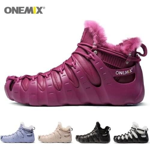 ONEMIX Brand Men Winter Snow Boots Waterproof Leather Sneakers Men Anti Slip Shoes for Women Outdoor Trekking Shoe Warm Keeping