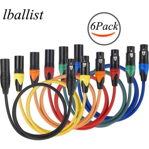 Lballist XLR Cable Male to Female 3Pin Jack OFC Copper Foil+Braided Shielded For Mic Mixer Amplifier Stage light 6Pack